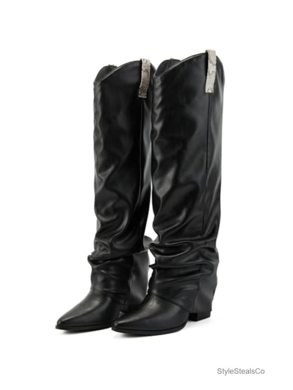 Fold Over Knee High Boots Berber Fleece Chunky Heel